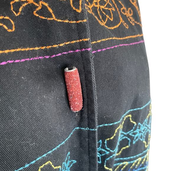 Womens Large Embroidered Blazer Jacket Floral Boho Art To Wear Artsy - Black - Picture 3 of 11